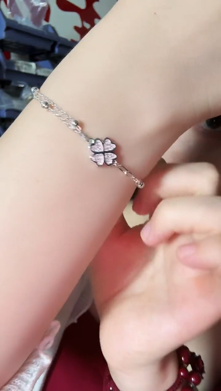 无足银双层四叶草手链