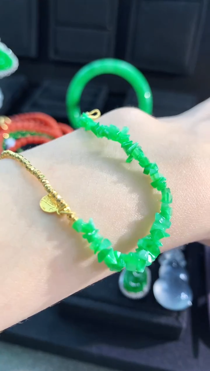 【闪购商品】翡翠手链18K金镶嵌手链