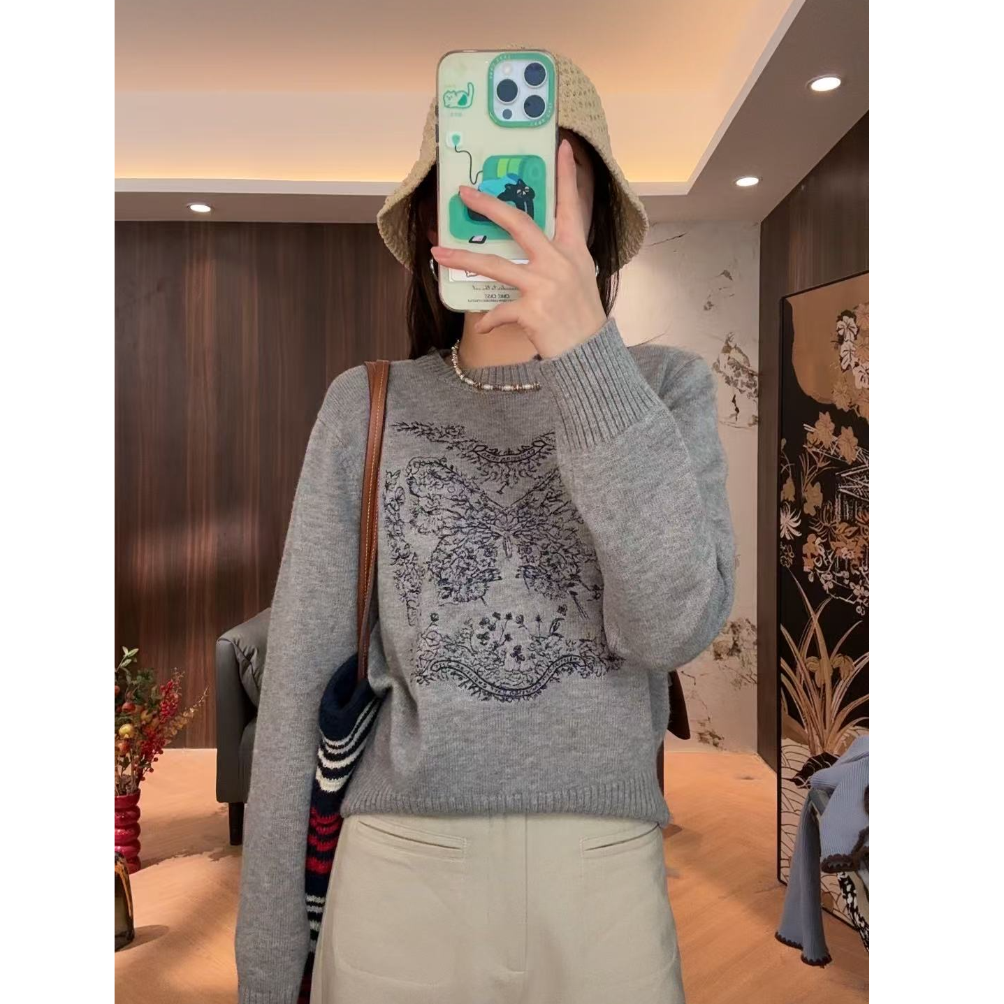 【LIbaibai】重工刺绣早春新款套头针织毛衣BB-1465
