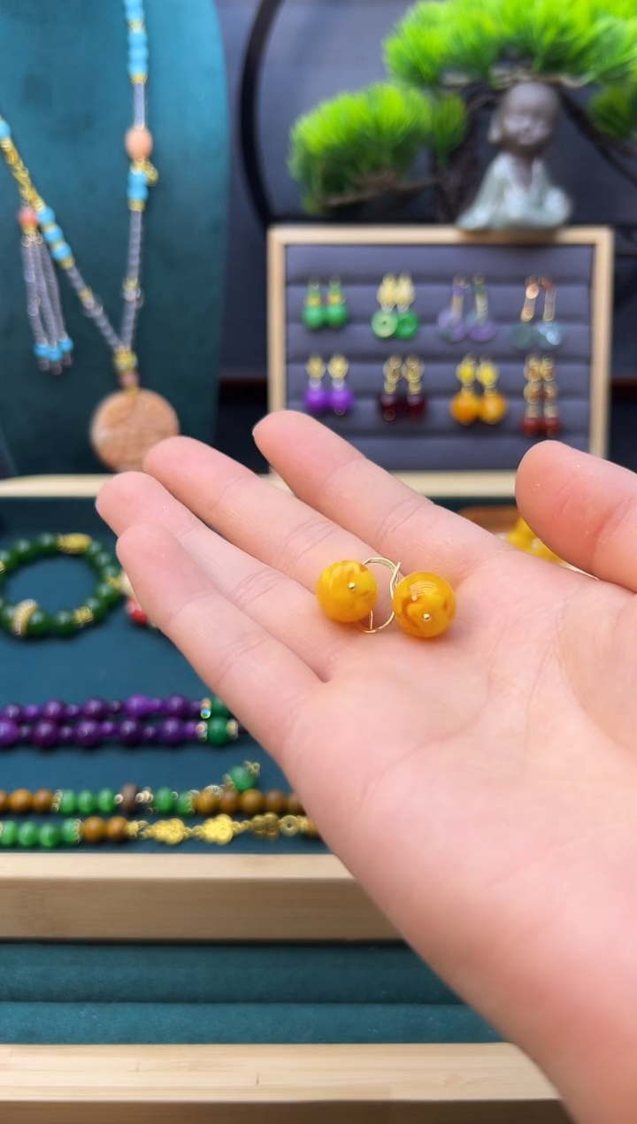 【闪购商品】蜜蜡耳饰14K金镶嵌E01       