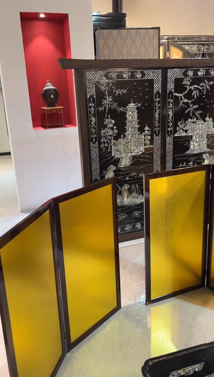 金箔 实木屏风一组