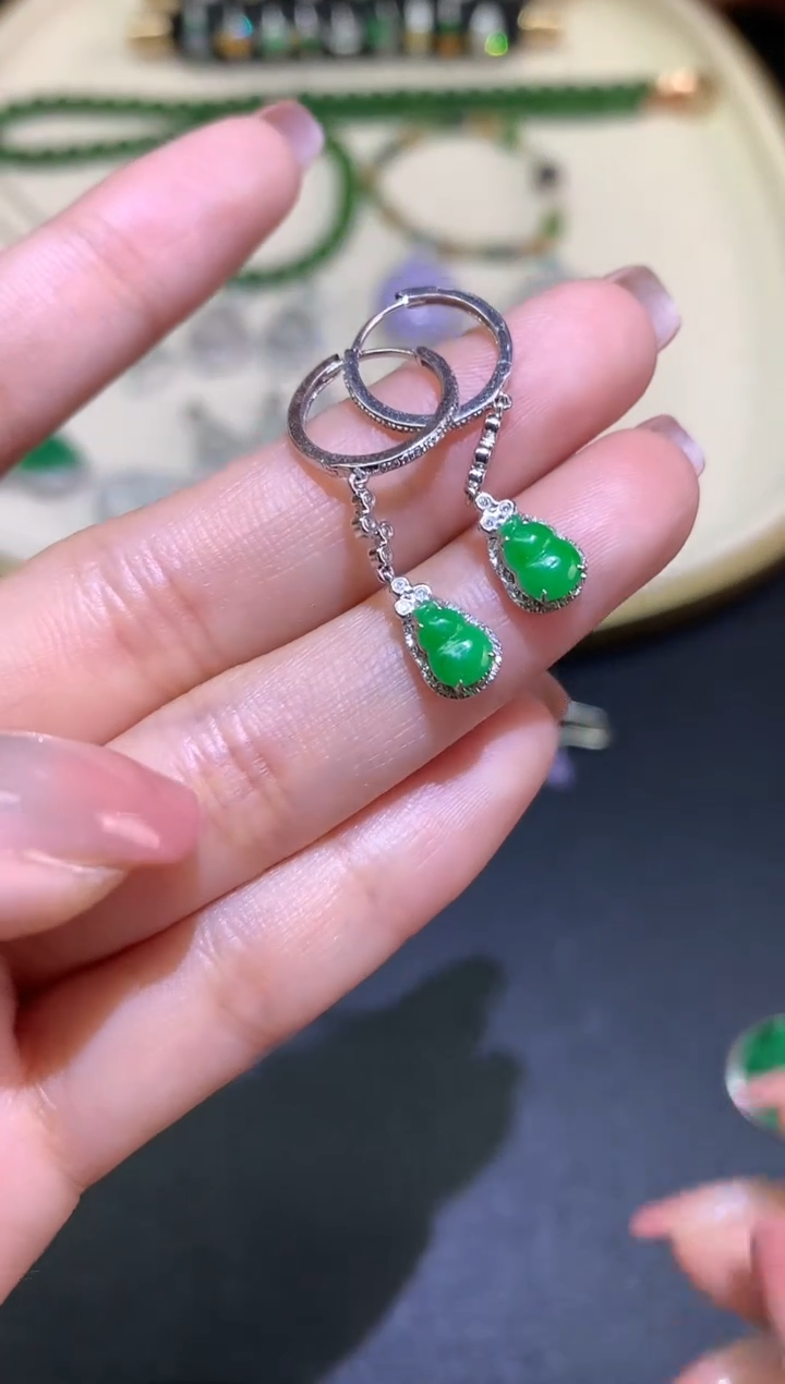 翡翠18K金镶嵌耳饰耳饰A147|2980