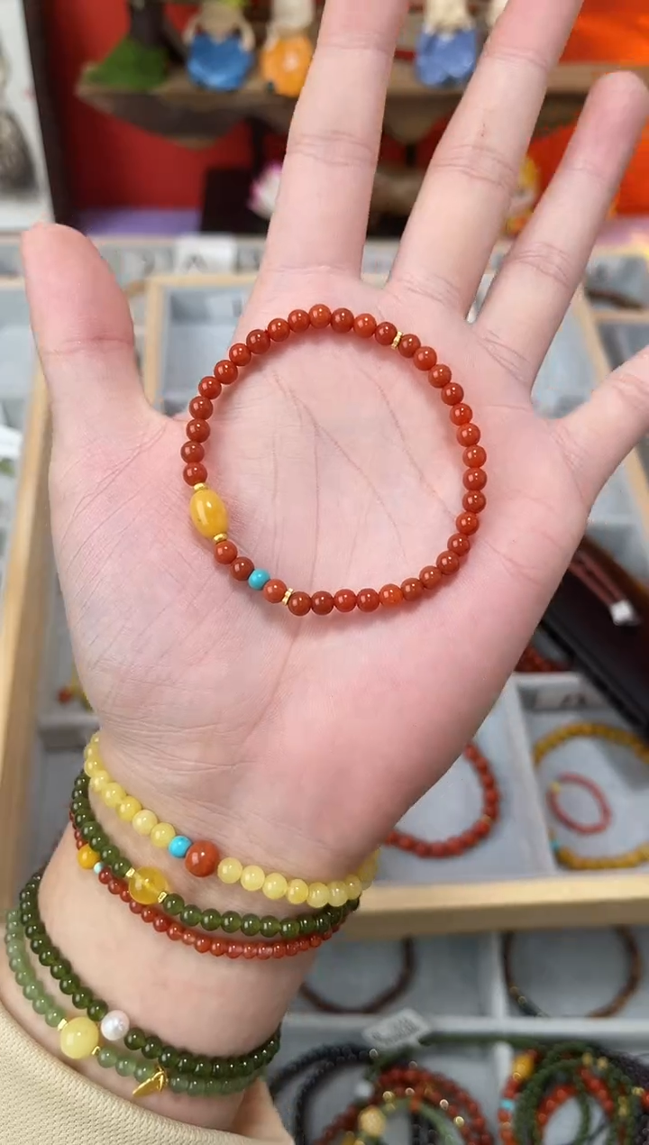 【闪购商品】南红玛瑙手串未镶嵌0.4南红单圈蜜蜡QF-A222