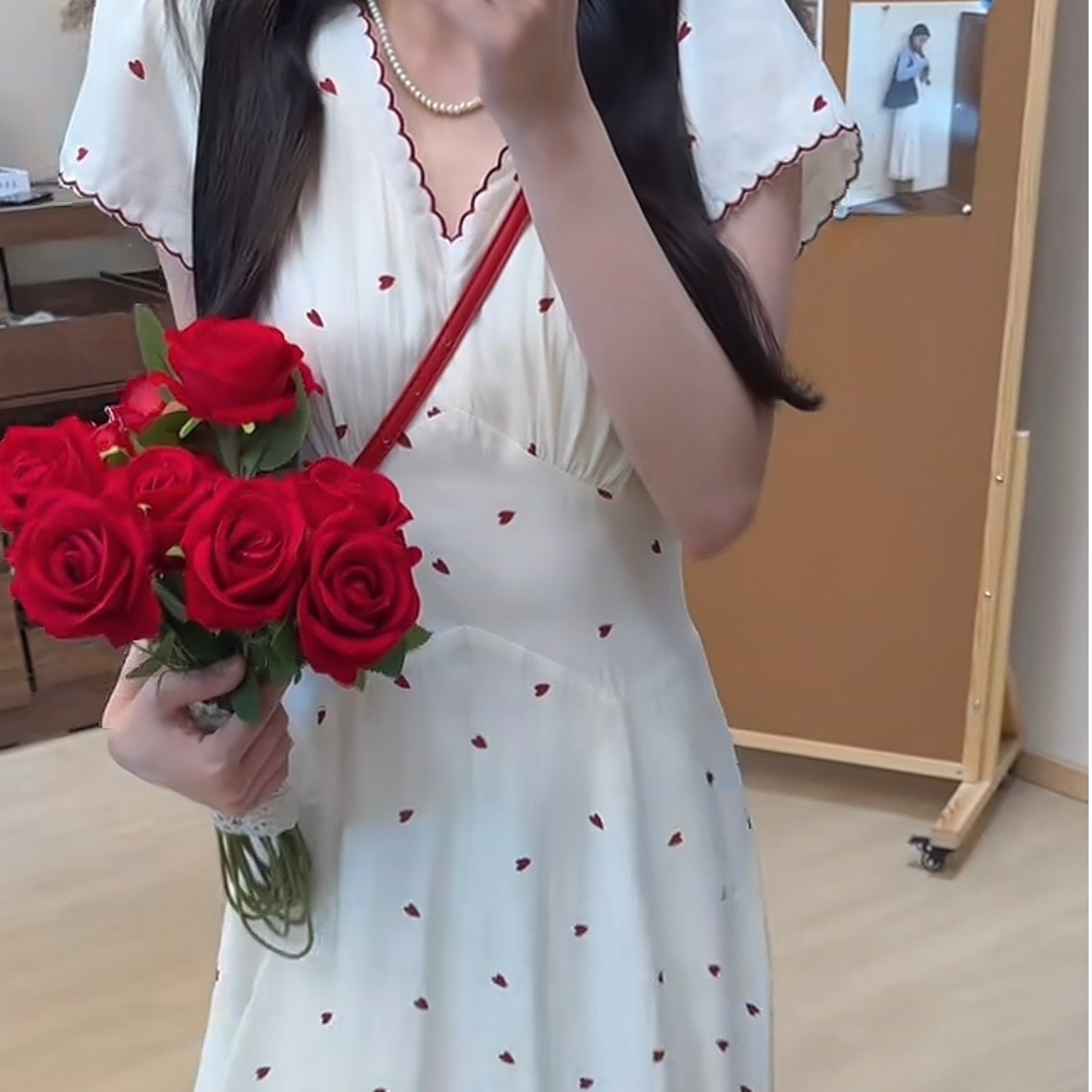 【炽热的爱恋】纯欲浪漫少女杏底红心V领夏日氛围感显瘦长裙