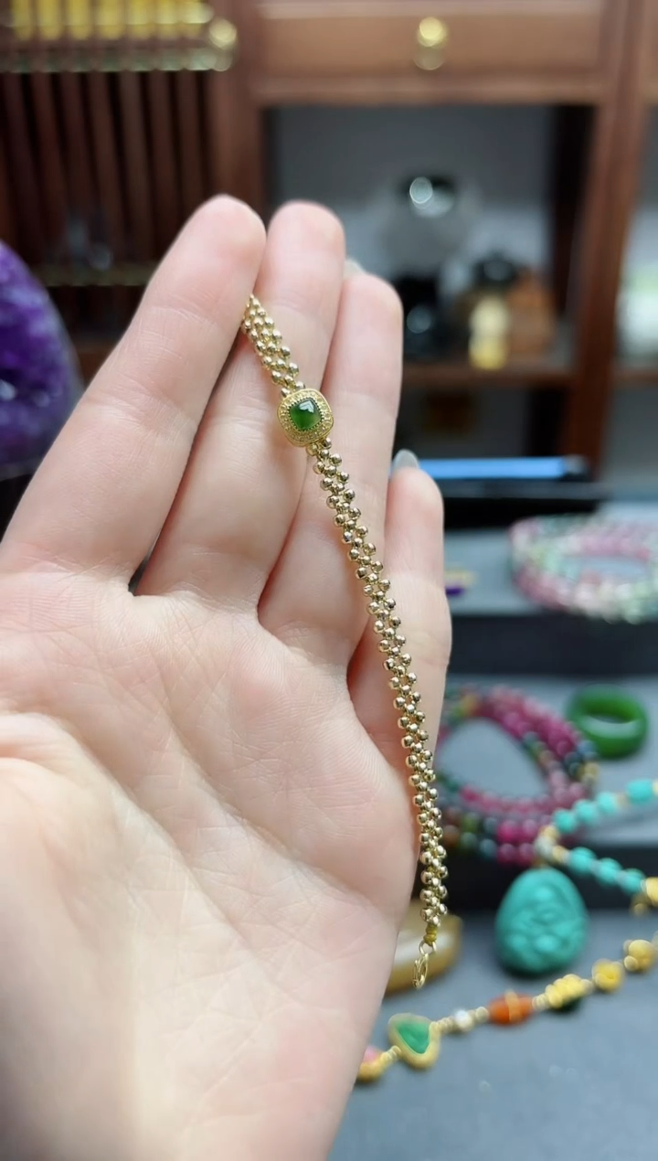 【闪购商品】翡翠手链18K金镶嵌18k金翡翠手链 ZX