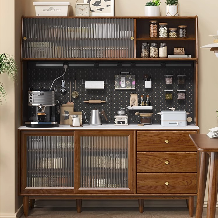 实木岩板餐边柜置物架高柜一体靠墙现代简约多功能北欧厨房茶水柜