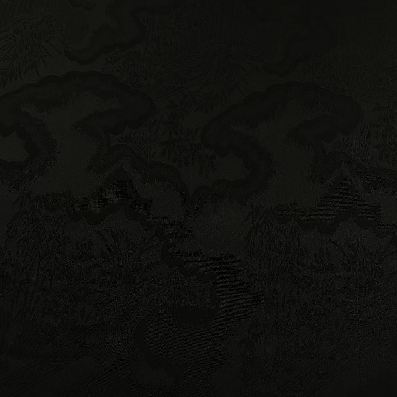 黑色山水画缎面新中式提花时装时尚面料（不支持7天无理由）