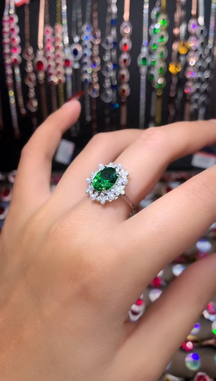 【闪购商品】透辉石戒指银S925镶嵌银色