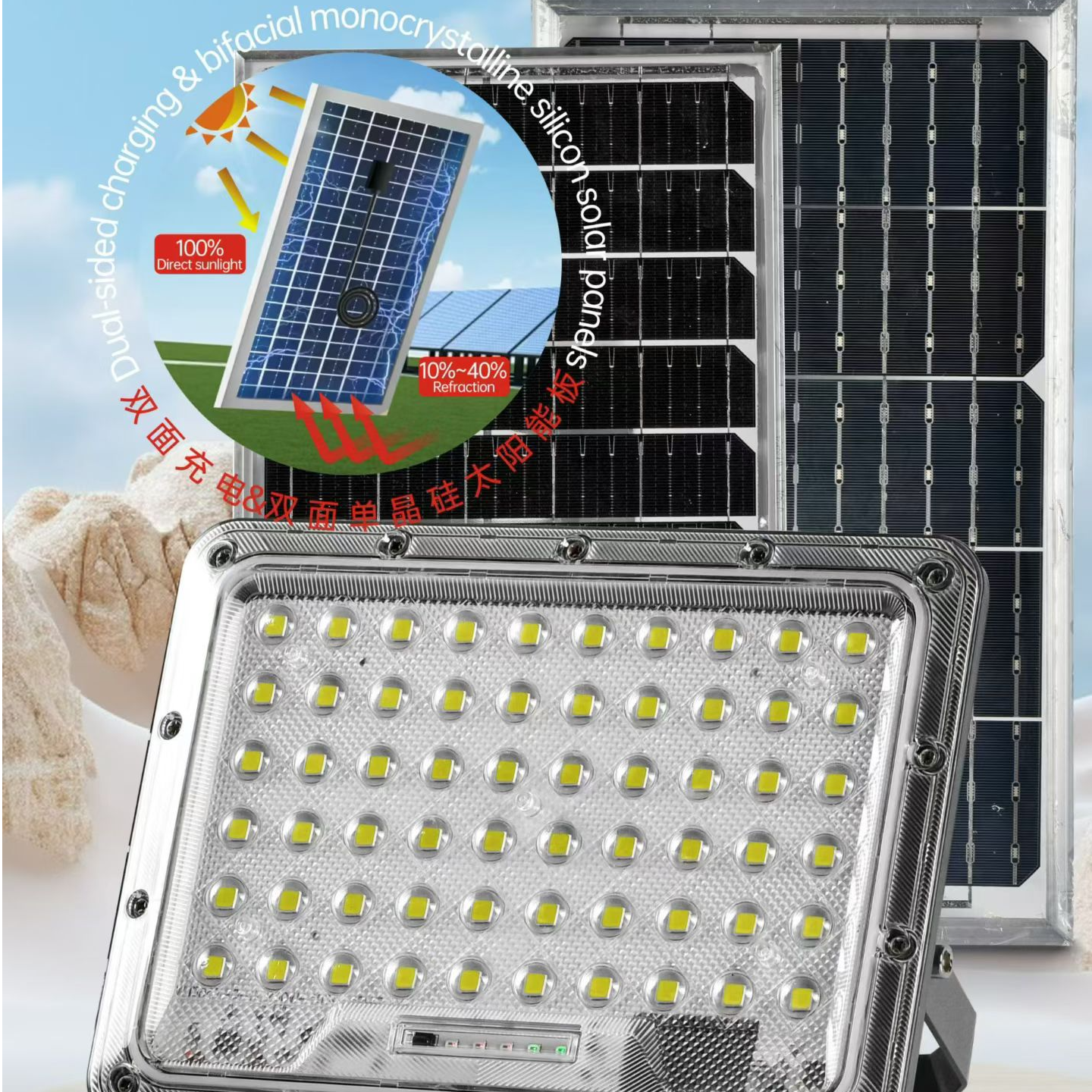 专利新款双面太阳能板充电户外超亮防水家用农村照明室外庭院路灯