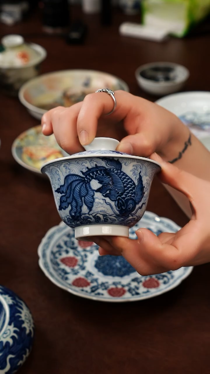 摆件陶景德镇瓷器，青花瓷手绘茶具~