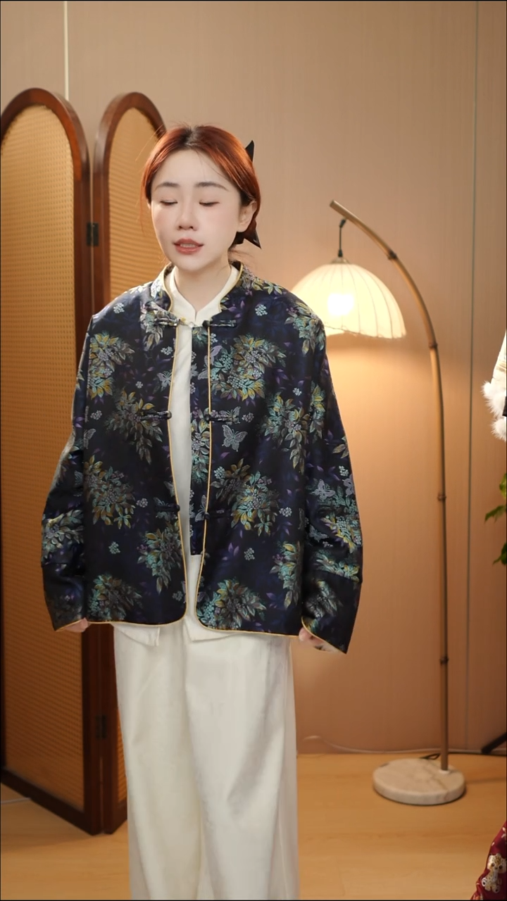 三马桂花蝴蝶夹棉外套   