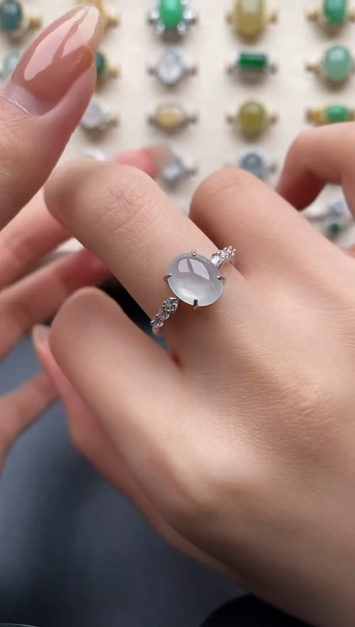 银S925镶嵌戒指翡翠一物一证一礼盒