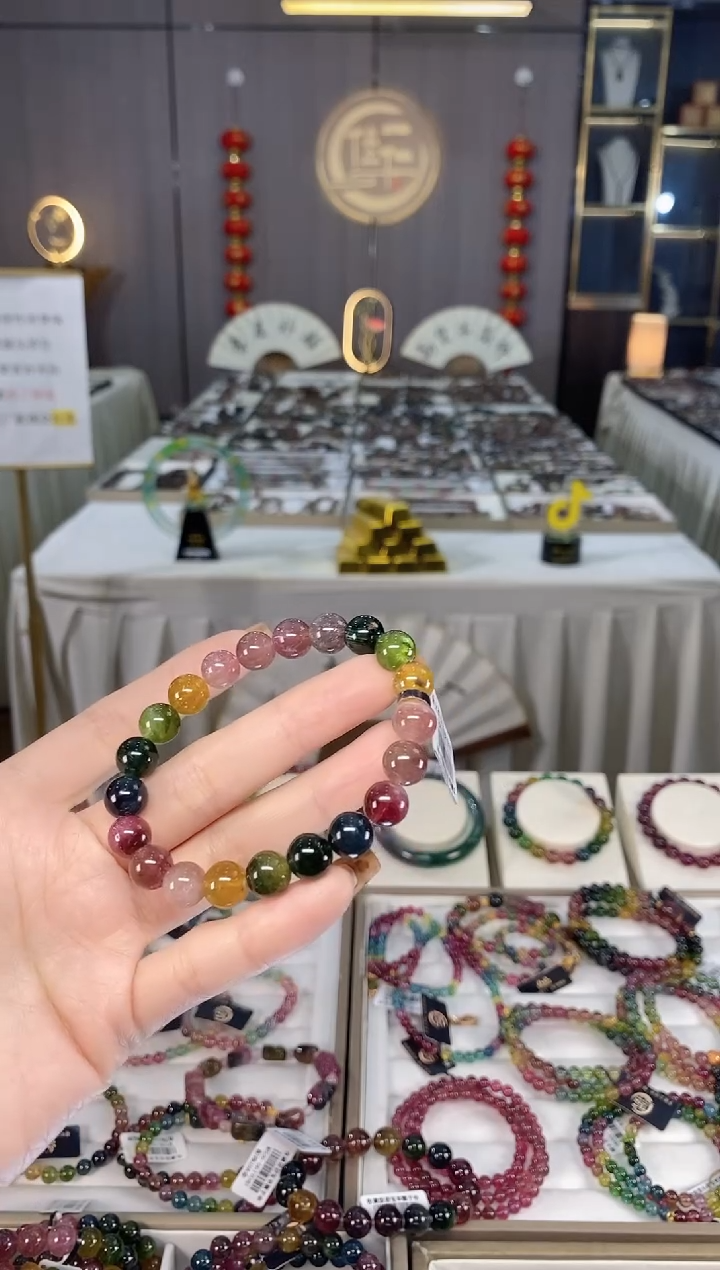 未镶嵌老矿碧玺色标彩虹单圈手串9mm+碧玺dan多样性发货一条