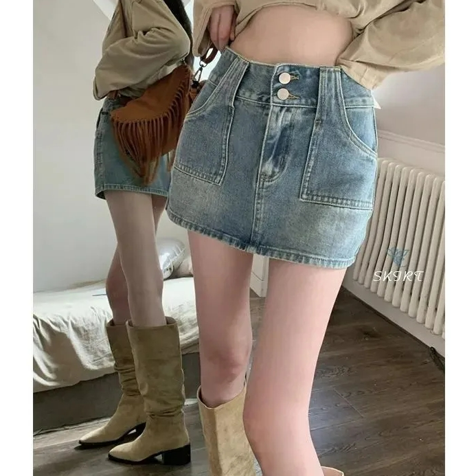 复古辣妹A字牛仔半身裙女夏季高腰显瘦包臀裙裙子裙裤