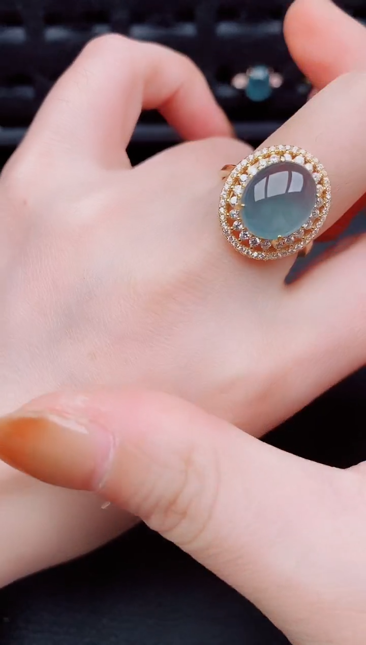 【闪购商品】翡翠戒指银S925镶嵌天然a货翡翠625