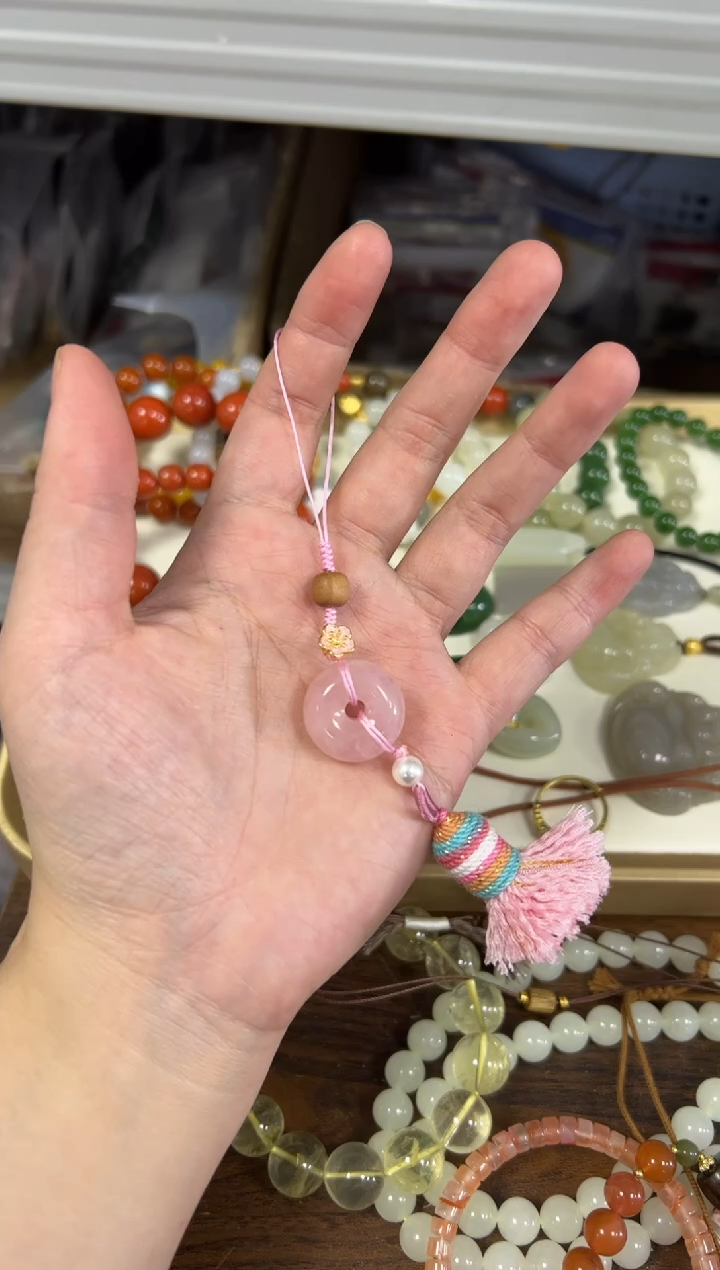 项链未镶嵌水晶粉水晶平安扣编制款挂件[17]