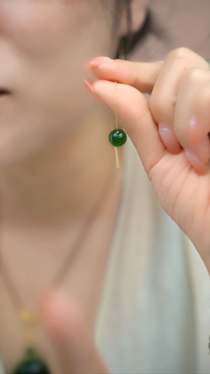 银S925镶嵌和田玉耳饰aa