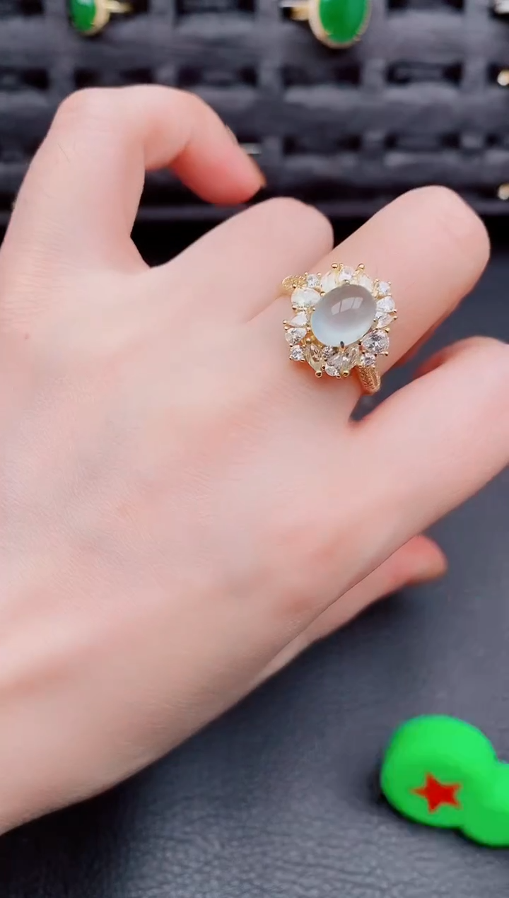 【闪购商品】翡翠戒指银S925镶嵌天然a货翡翠456