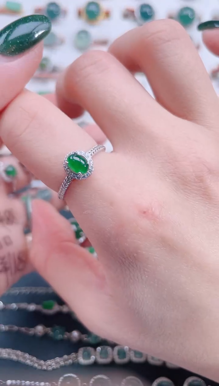 银S925镶嵌戒指翡翠天然翡翠