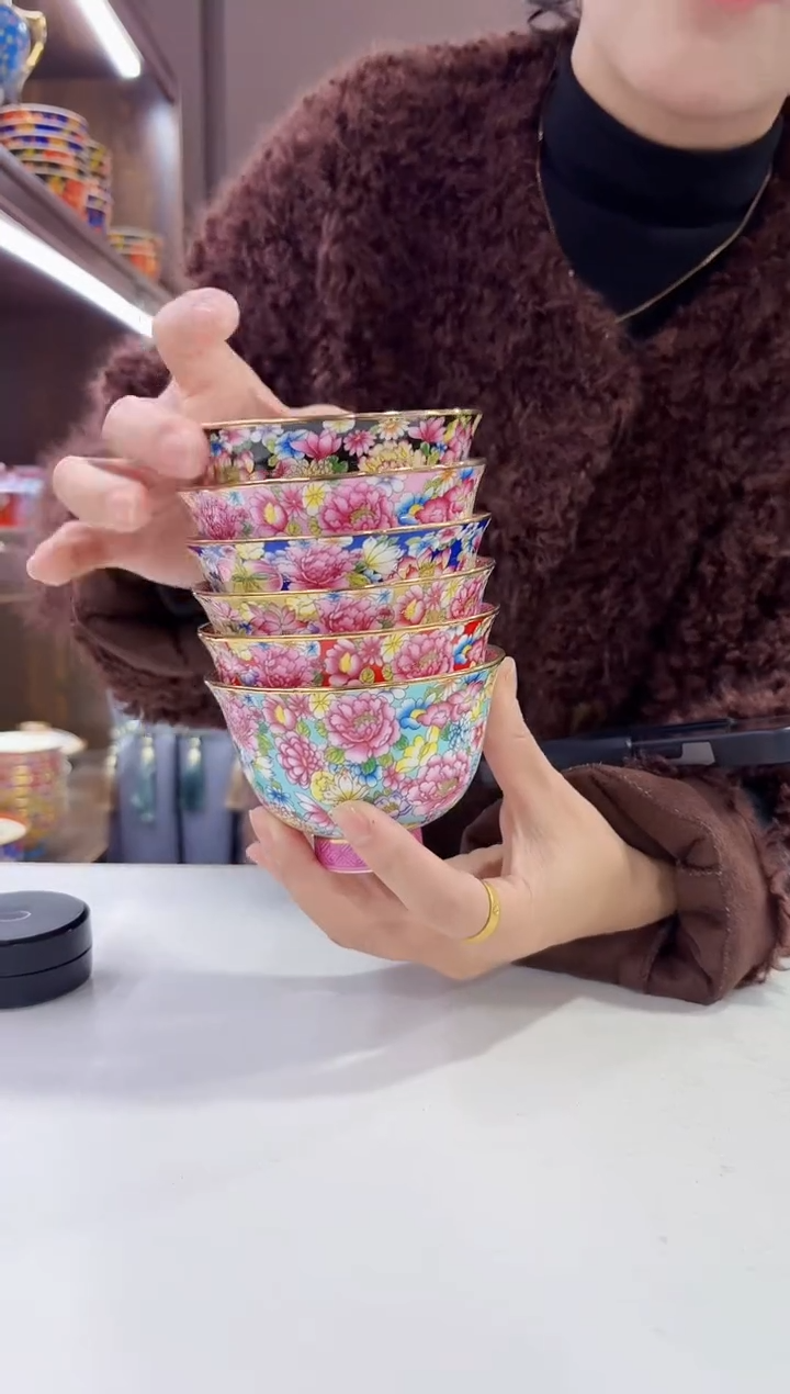 珐琅3.8寸景德镇陶瓷茶碗6个