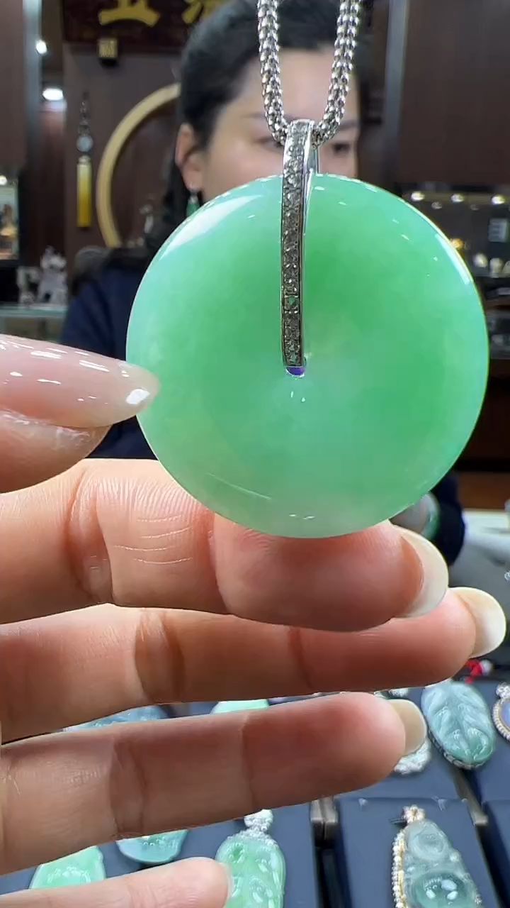 翡翠18K金镶嵌挂件平安扣 不含链