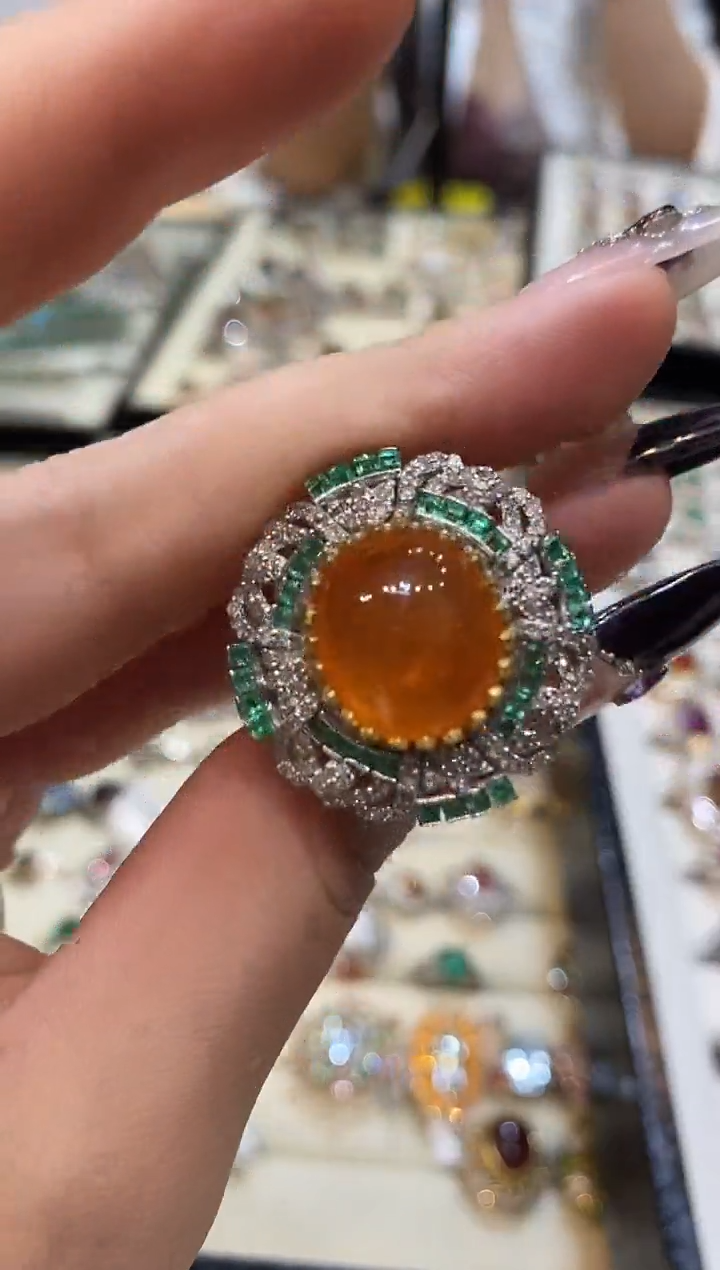 银S925镶嵌戒指定制石榴石楚楚珠宝中古甄选不退换