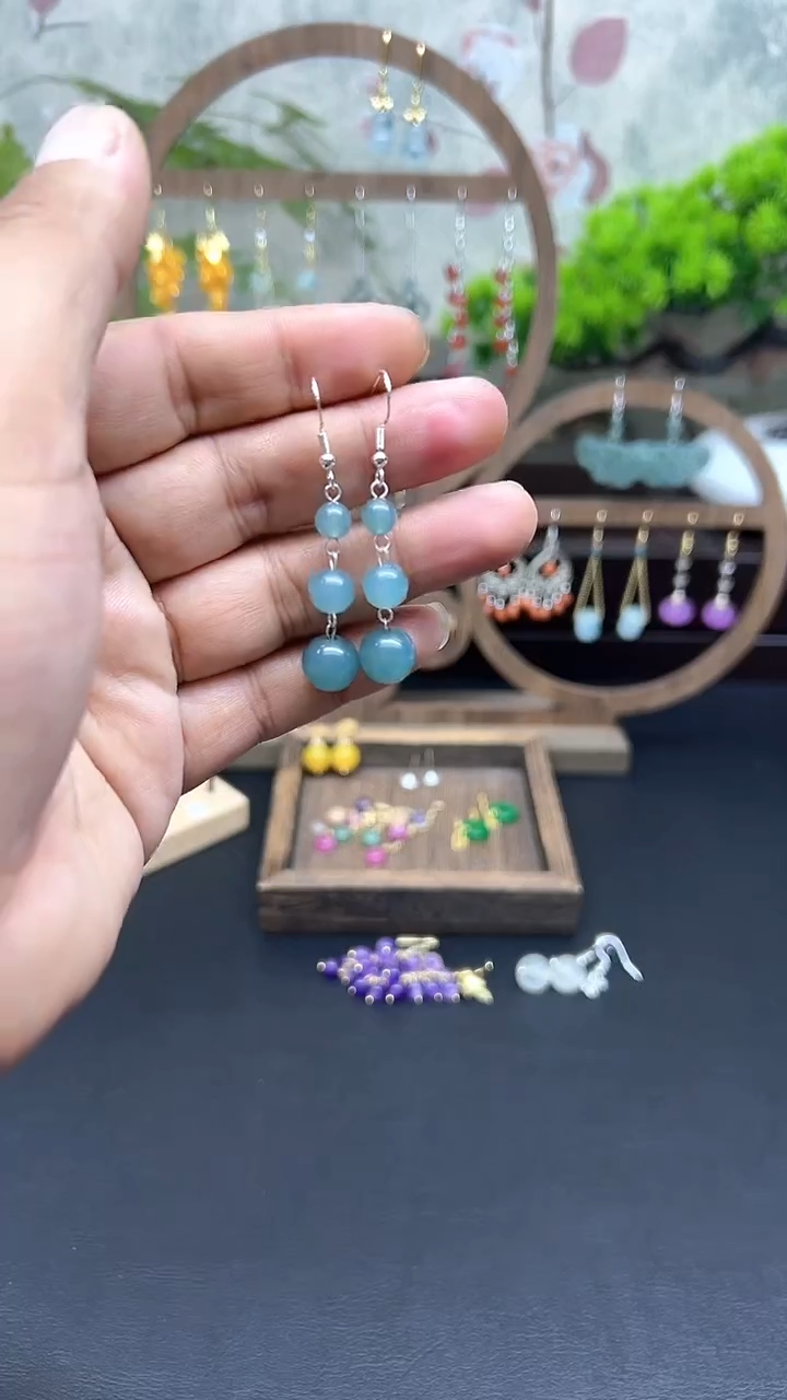 未镶嵌石英质玉（天山翠）耳饰001