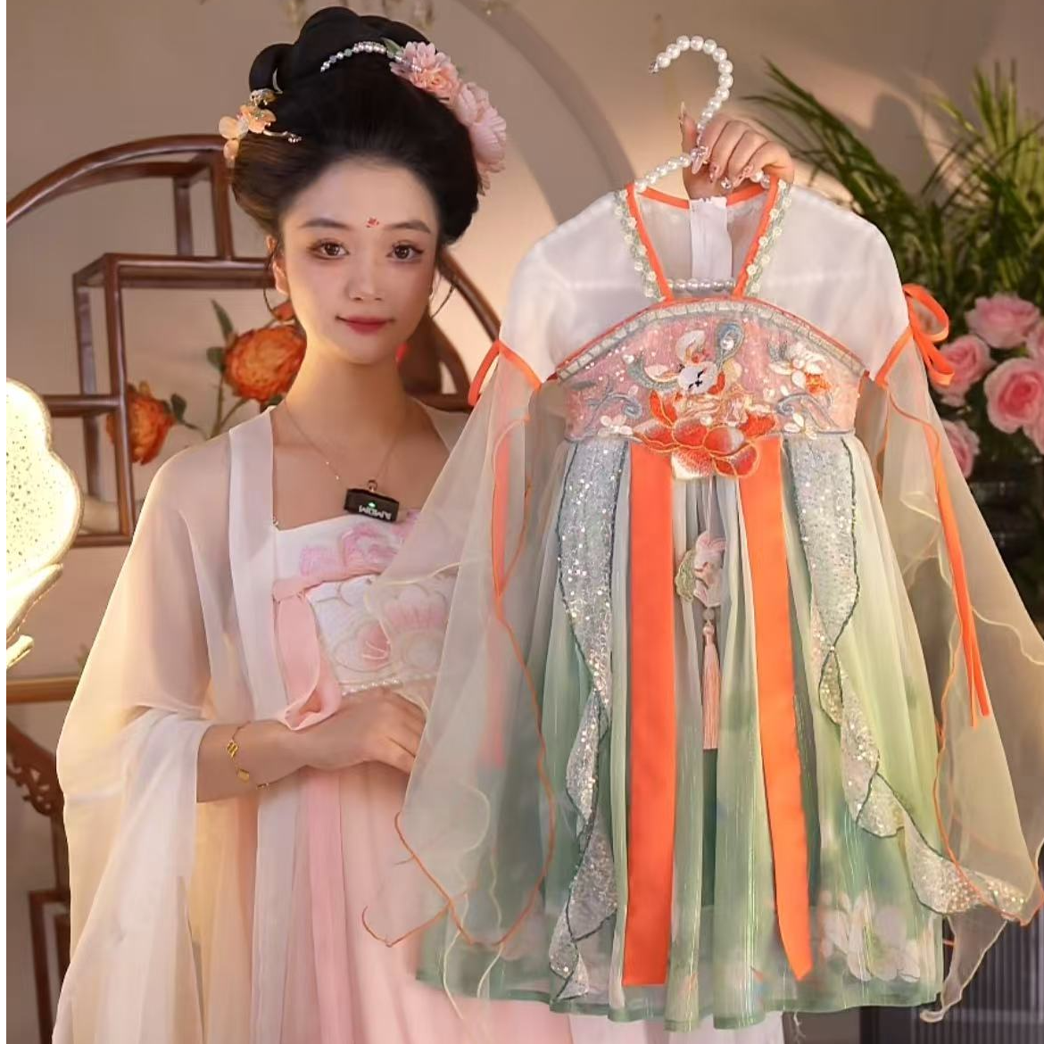 W【玉兔公主】2025新款女童国风仙气中国风夏季休闲汉服裙25190