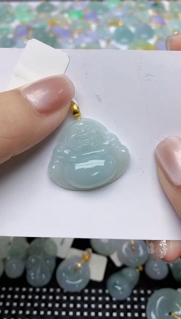 翡翠18K金镶嵌颈饰天然缅甸A货翡翠