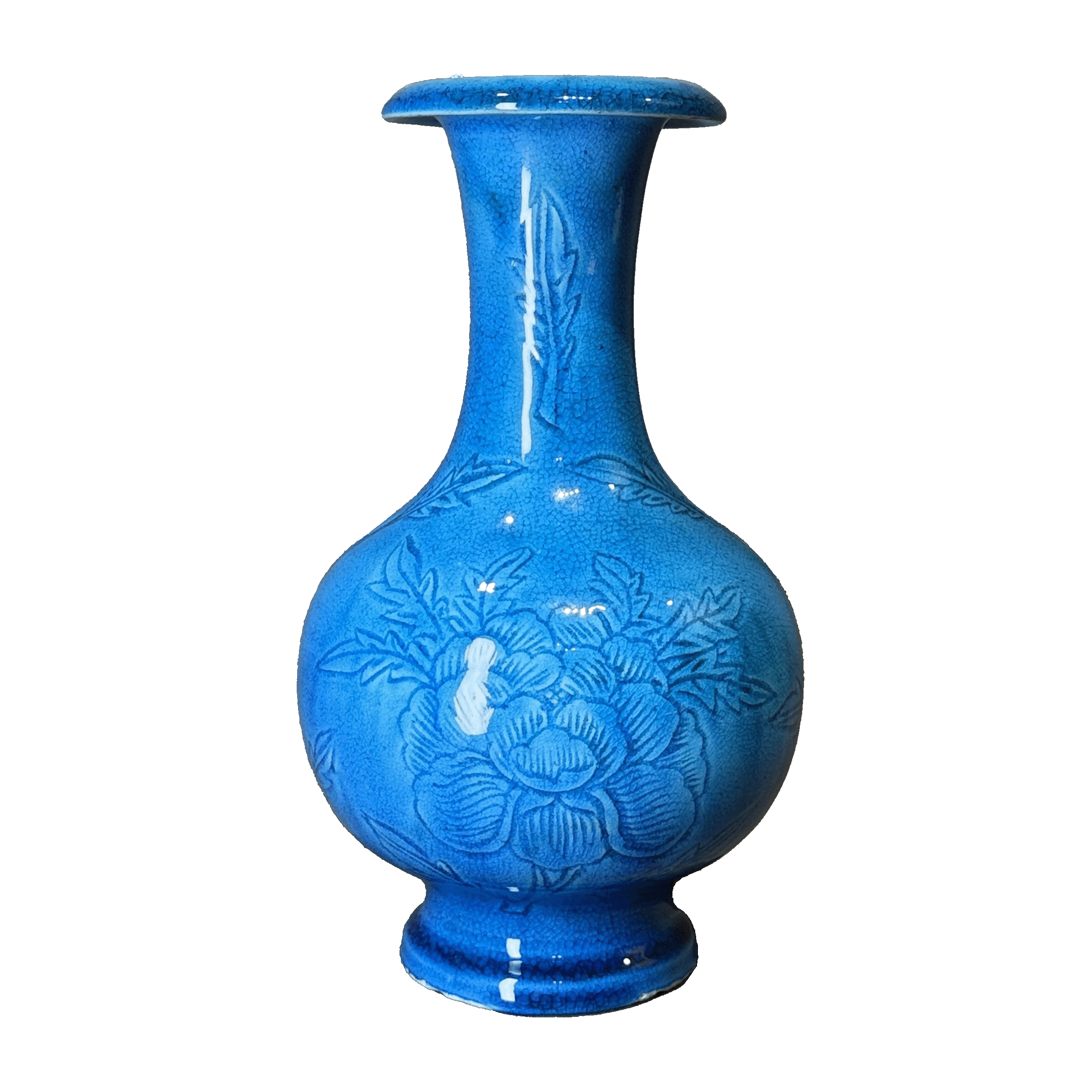 25190524t蓝釉暗刻花卉纹赏瓶