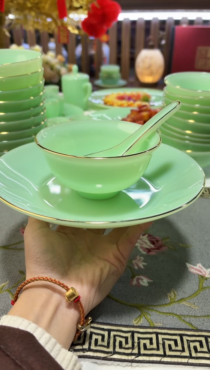 玉瓷  三件套盘碗勺6套