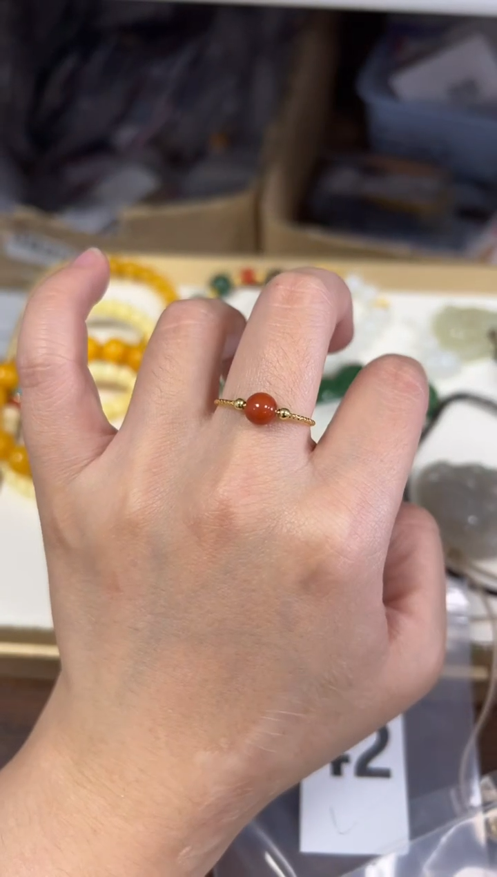 未镶嵌南红玛瑙戒指南红玛瑙小圆珠镶嵌款戒指[34]