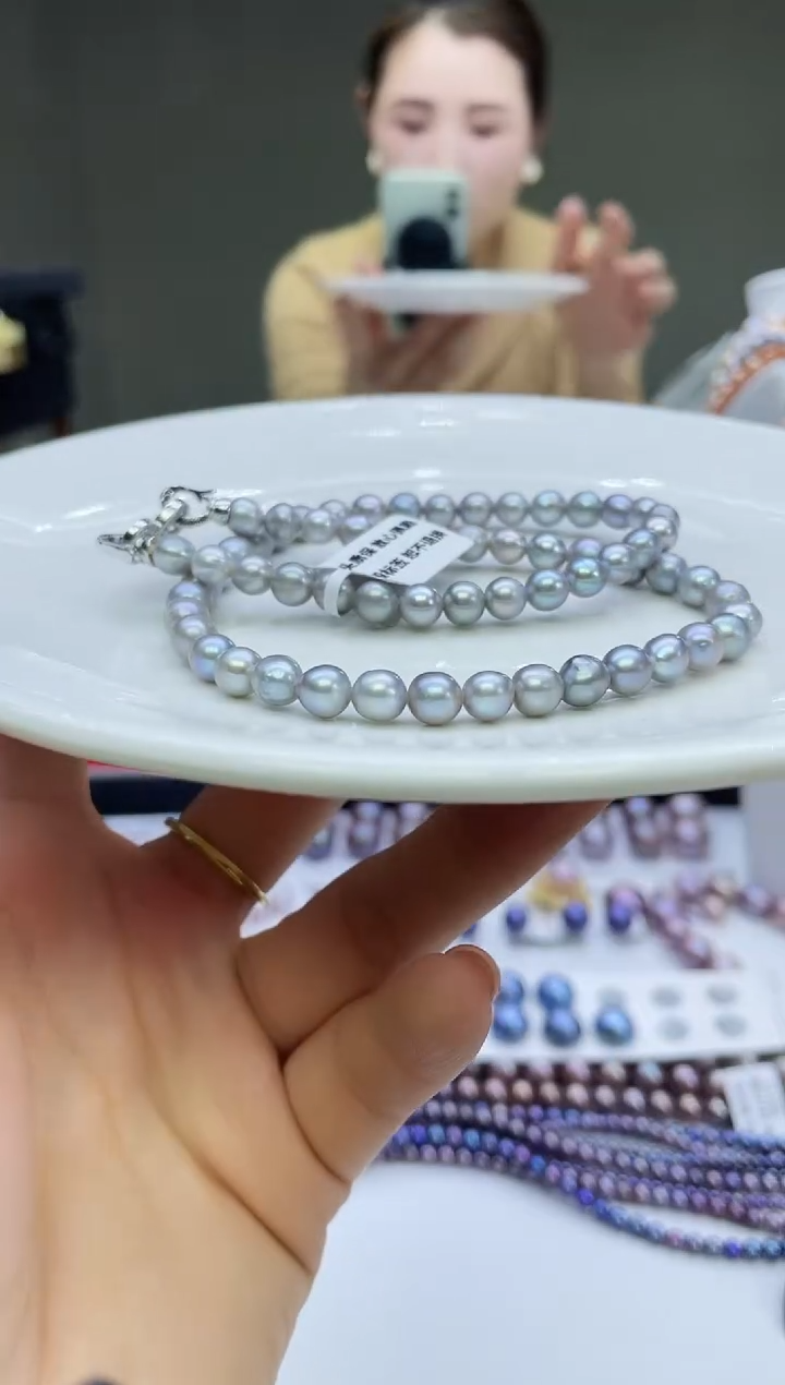 未镶嵌项链淡水珍珠灰色系项链