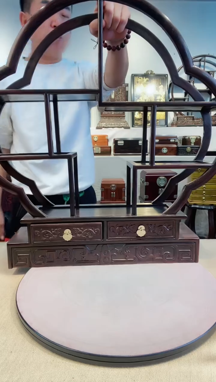 【闪购商品】红酸枝木类木雕红酸枝双抽梅花博古架