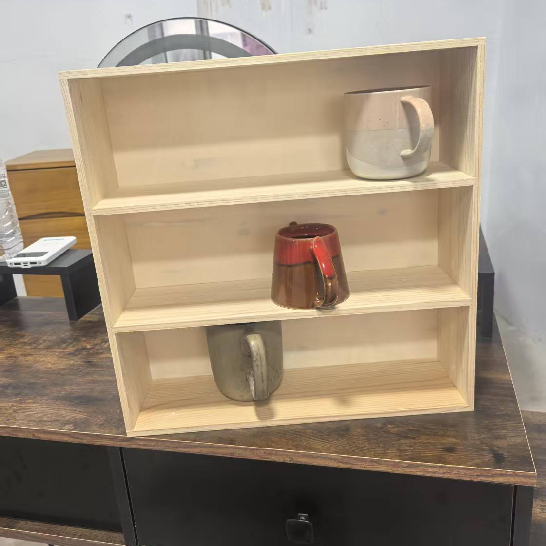 松木 方形三格收纳架置物架收纳架