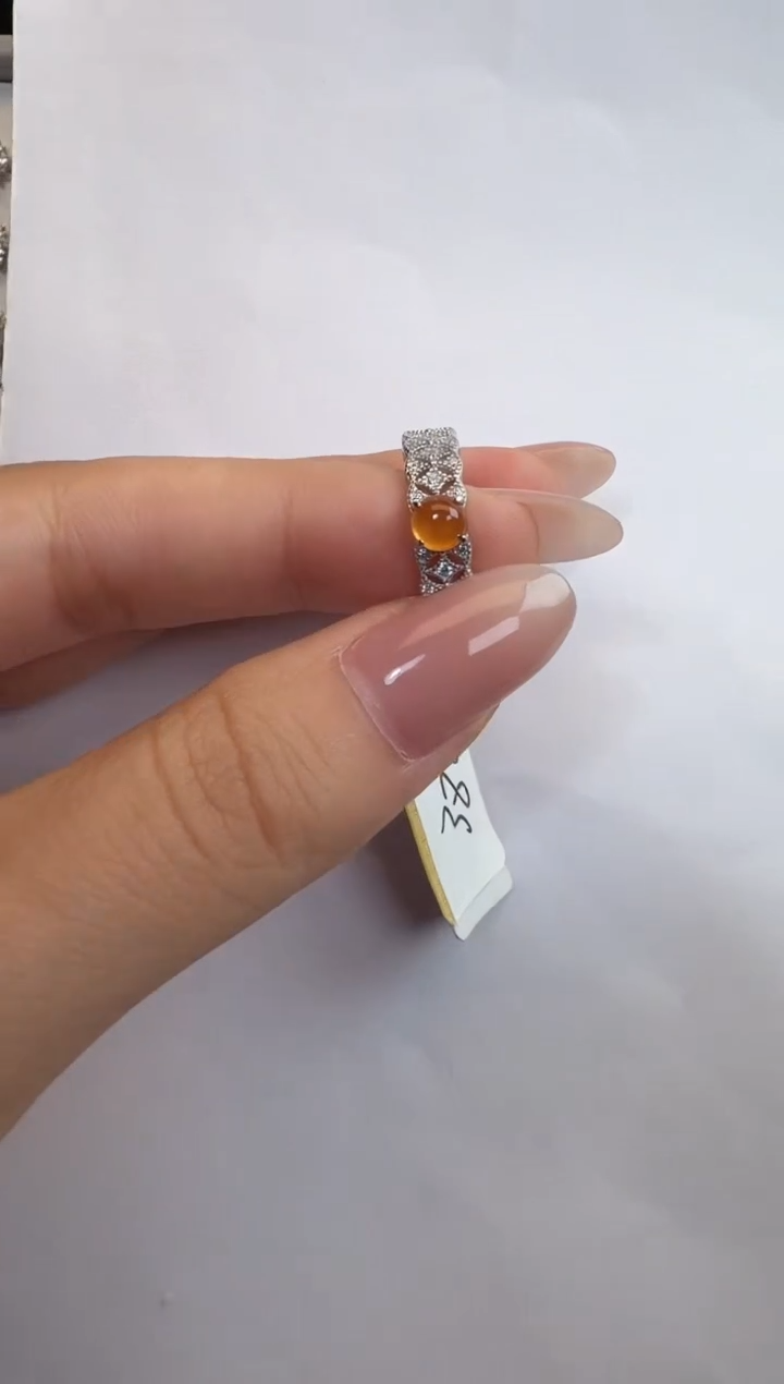 银S925镶嵌戒指翡翠925银镶A货翡翠戒指220