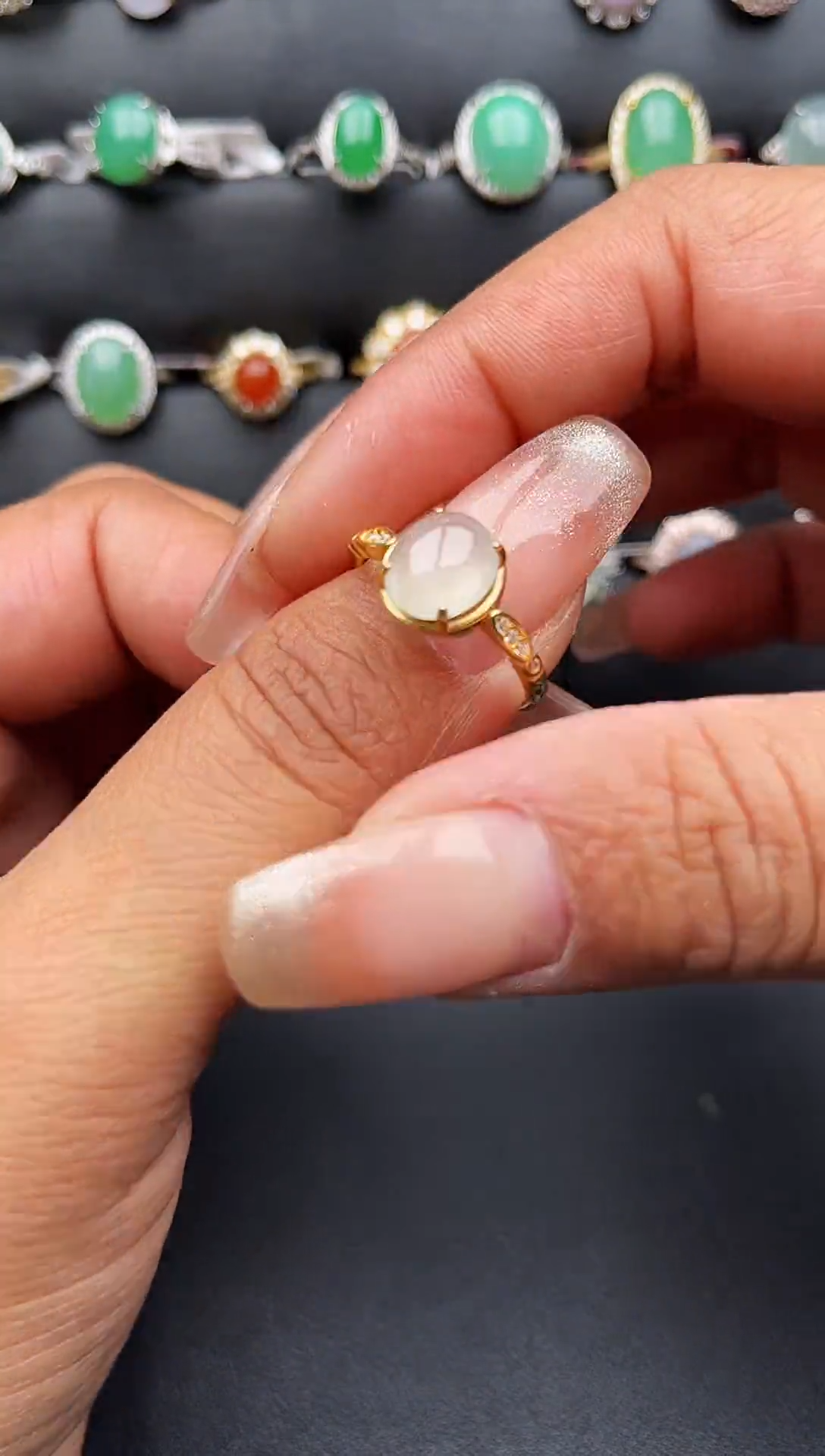 【闪购商品】翡翠戒指银S925镶嵌缅甸天然A货翡翠S925银镶嵌