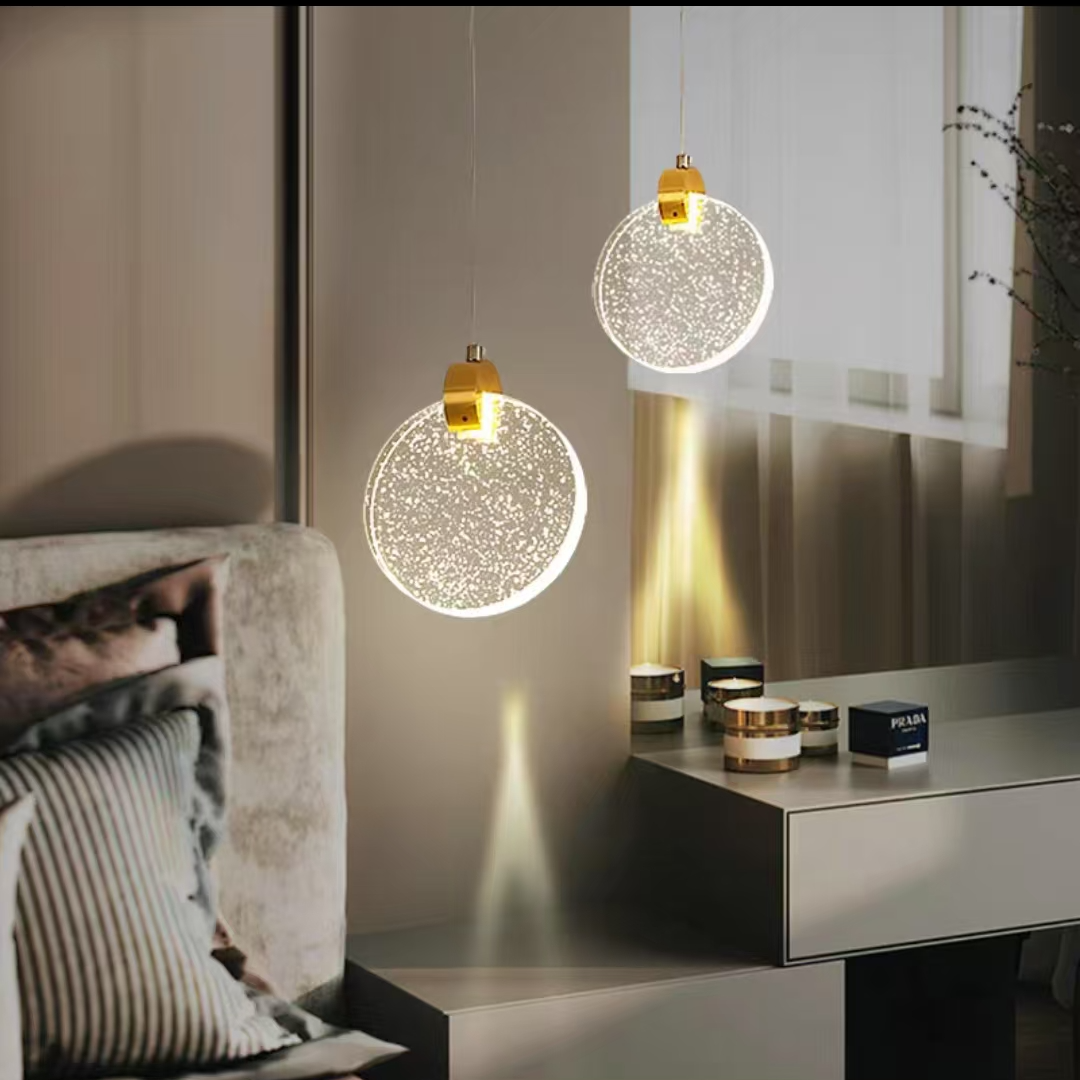 极简轻奢主卧床头网红背景墙水晶长线小吊灯现代简约