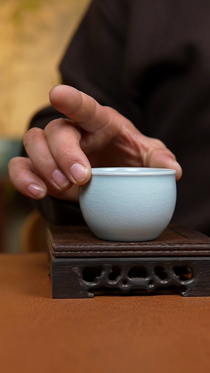 杯仿古月白纯手工平安缸杯一级礼盒