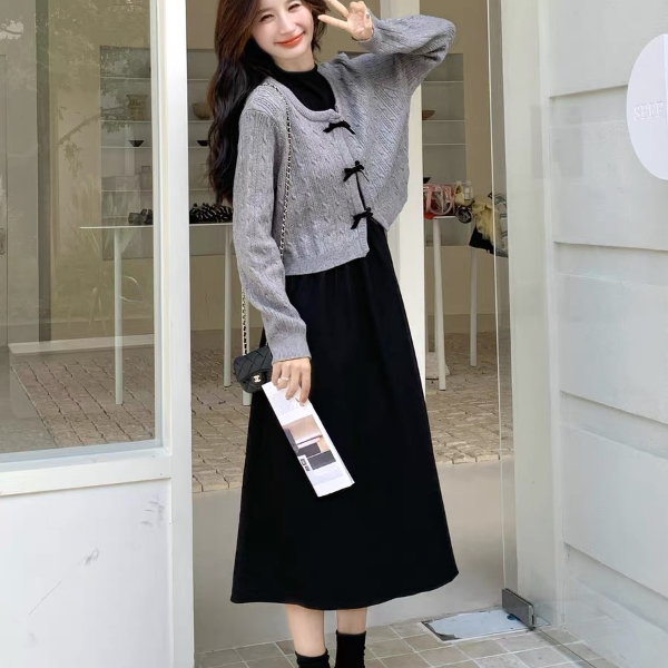 仙女风休闲风时尚套装气质开衫显瘦温柔法式减龄裙子