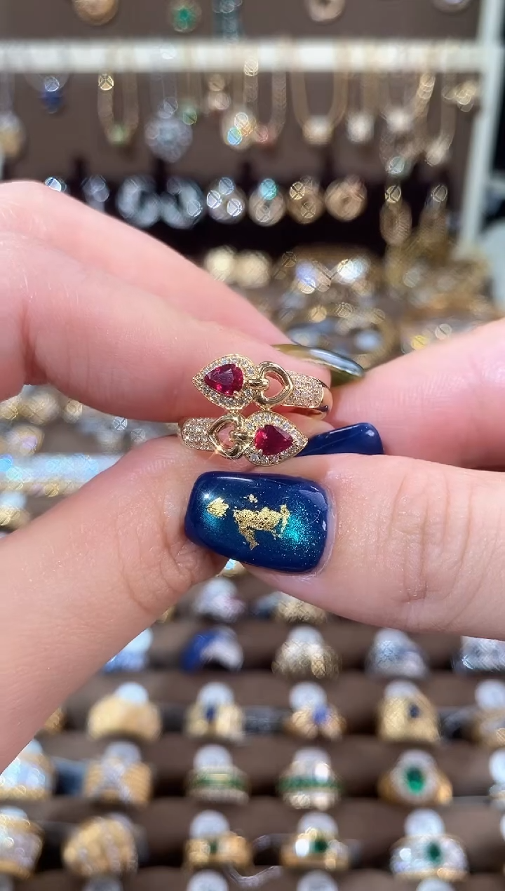 红宝石戒指18K金镶嵌18K黄红宝双石戒指13#