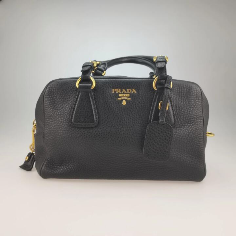 95新 Prada/普拉达 GGS普拉达机车包黑色金扣牛皮/36709910
