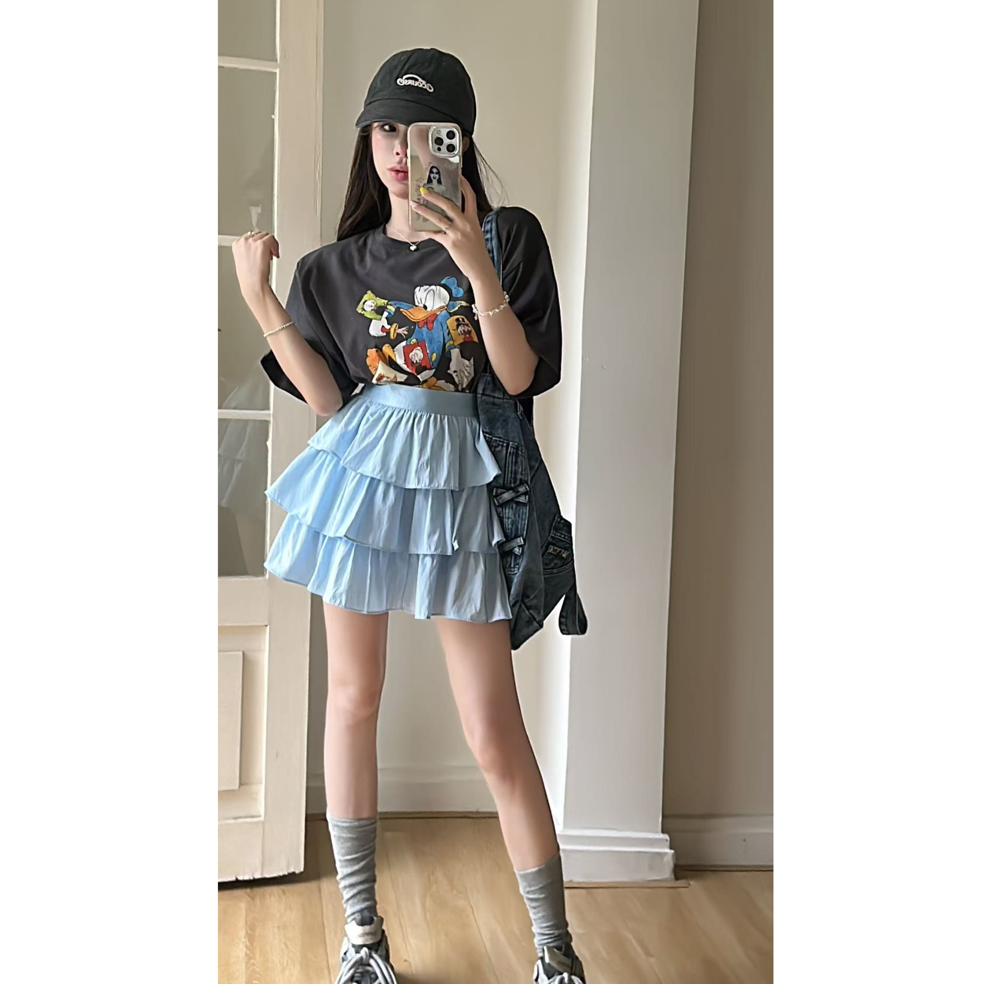 【HuiHui】韩系卡通印花设计百搭宽松显瘦短袖T恤（A1423）