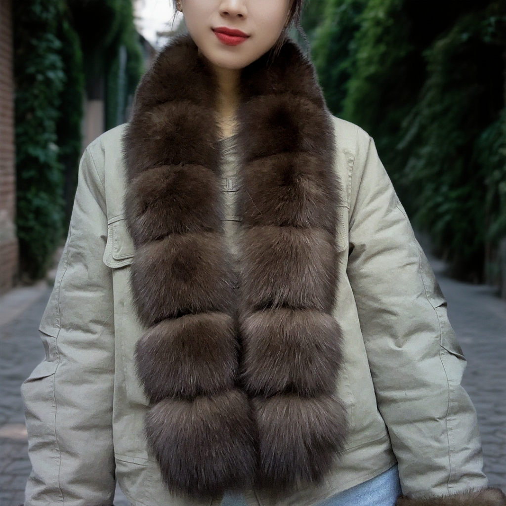 菜花同款狐狸毛120厘米长款女冬季爆品保暖围巾设计师款门襟毛领