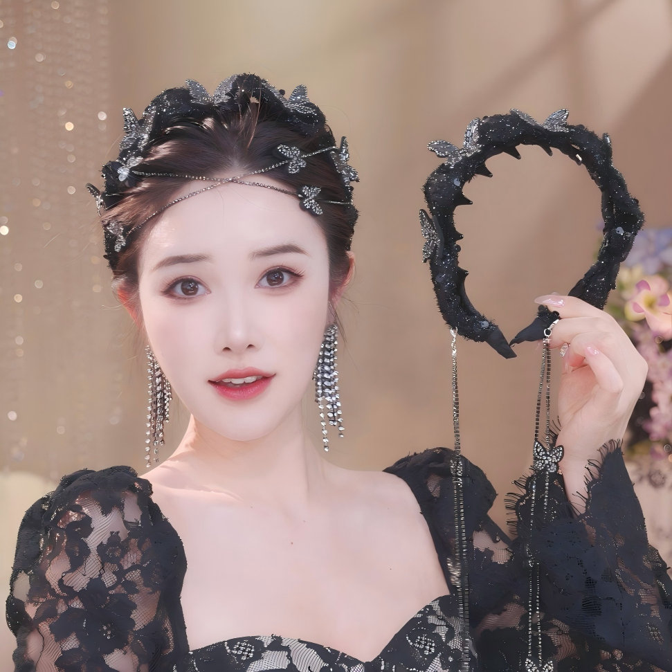 【璀璨蝴蝶】流苏可拆卸秋季新款原创设计休闲风增高颅顶发箍3232