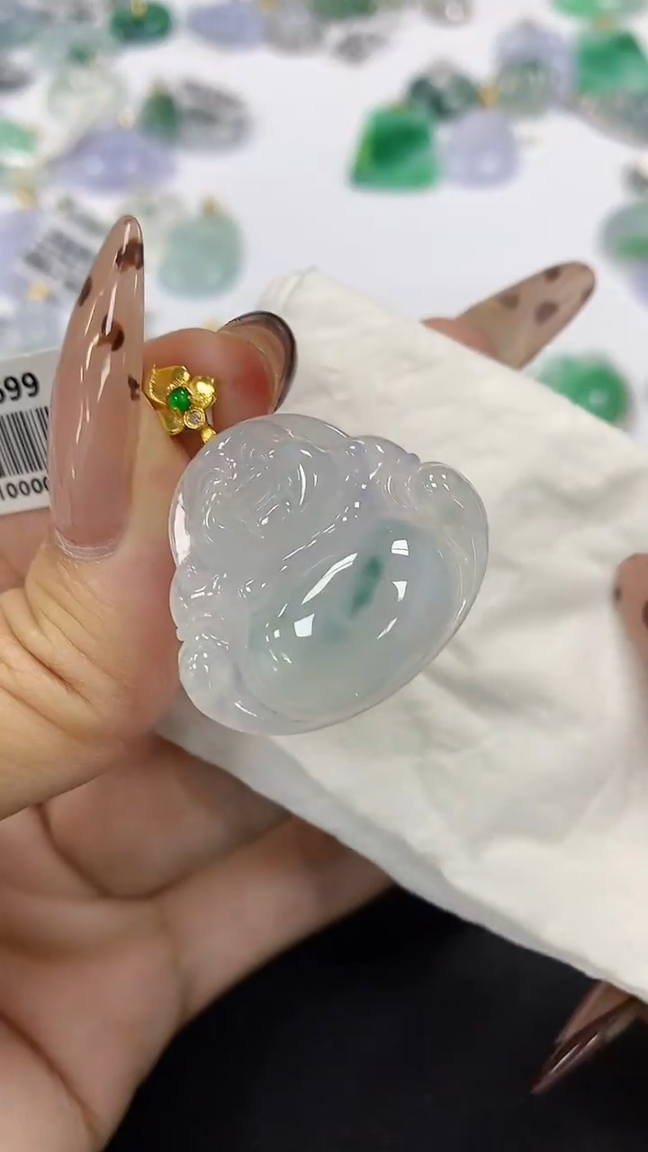 颈饰18K金镶嵌翡翠a货假一赔三支持复检百元上9元证书费自理