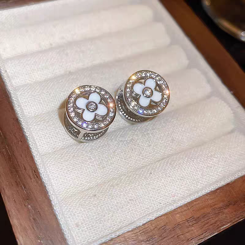 铜合金锆石耳饰 轻奢风白柚四叶草设计感小众首饰镶钻E725