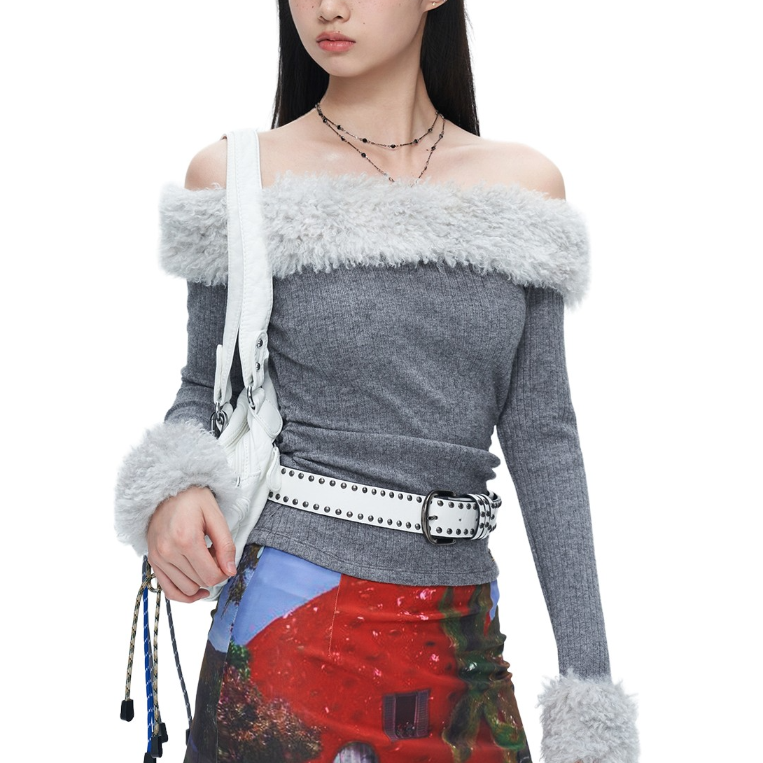 【自播】Next Passport 毛绒一字领坑条针织上衣 条纹毛衣打底