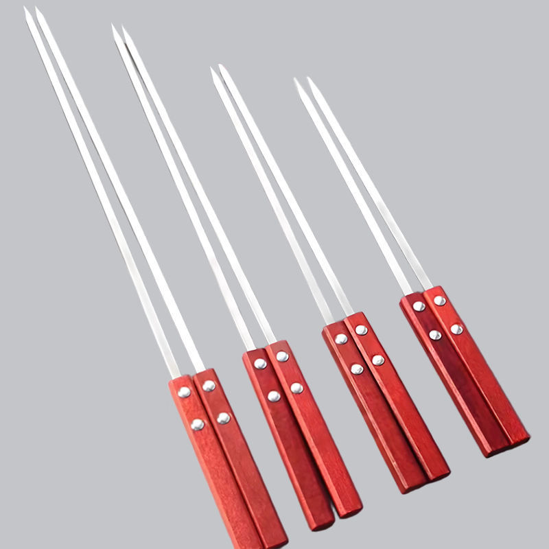 不锈钢方木柄烤肉烧烤户外签大油边羊肉串加长木柄烤肉烧烤烧烤架