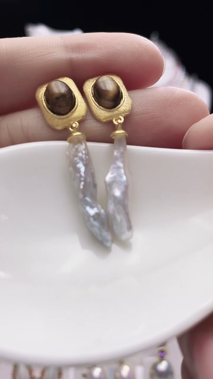 【闪购商品】淡水珍珠耳饰银S925镶嵌淡水巴洛克珍珠耳饰